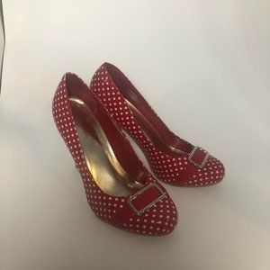 red polka dot pumps